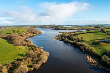 Aerial view of Spring quoile river,Downpatrick,Northern Ireland