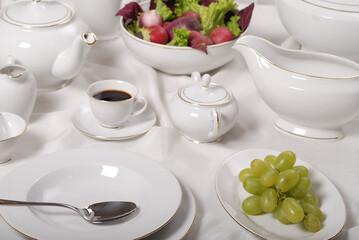 Luxury china dinnerware. Elegant golden design porcelain dishes.