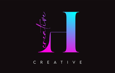 H Letter Design with Creative Cut and Serif Font in Purple Blue Colors Vector