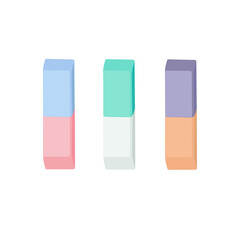 A set of multi-colored erasers. Vector illustration isolated on white background.