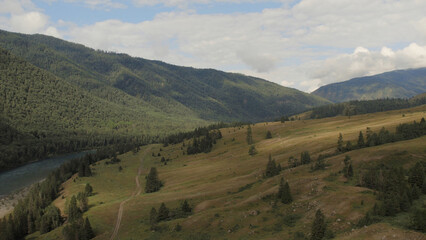 Obraz premium Mountains of Ak-Kem valley and river Katun in Altai