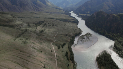 Fototapeta na wymiar River Katun between mountains of Ak-Kem valley in Altai