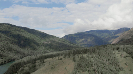 Fototapeta premium Blue river Katun between mountains of Ak-Kem valley in Altai