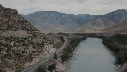 Mountains and Chuya highway in Altai