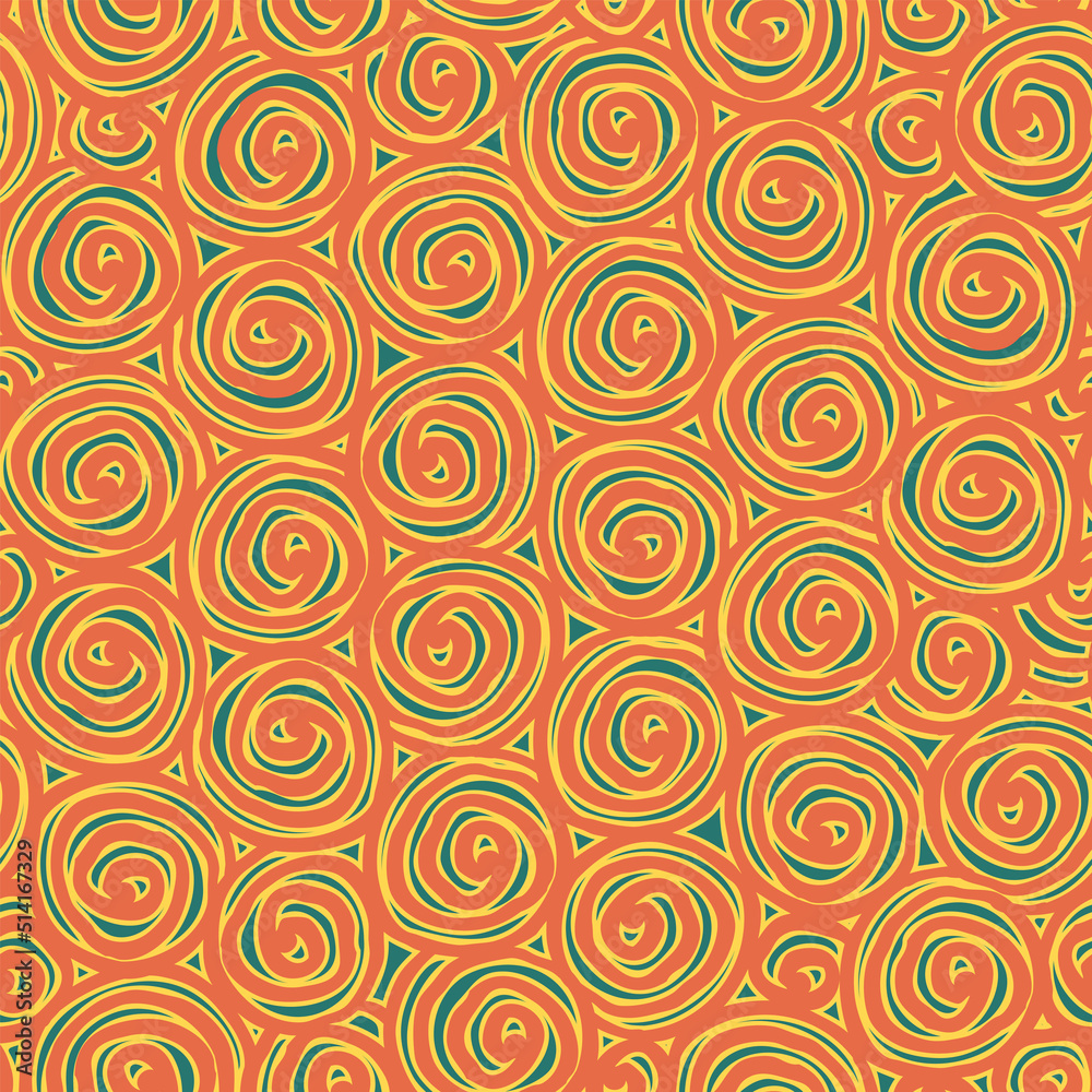Poster abstract seamless pattern with spiral doodles. colored vector repeating background. suitable for wal