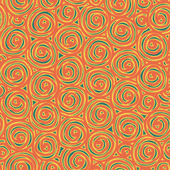 Fototapeta na wymiar Abstract seamless pattern with spiral doodles. Colored vector repeating background. Suitable for wallpaper, wrapping paper, fabric or graphic print for clothes. Squiggle freehand texture