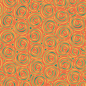 Abstract seamless pattern with spiral doodles. Colored vector repeating background. Suitable for wallpaper, wrapping paper, fabric or graphic print for clothes. Squiggle freehand texture
