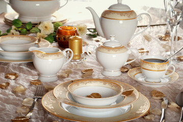 Luxury and elegant porcelain dinner set with a classy golden design