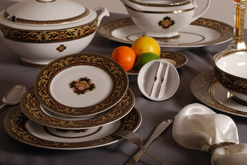 Luxury and elegant porcelain dinner set with a classy golden design