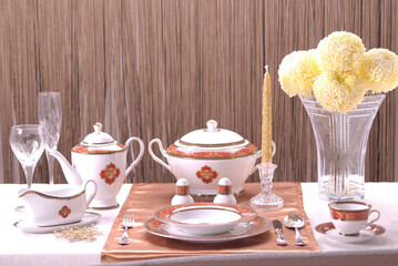 Luxury and elegant porcelain dinner set with a classy golden design