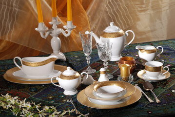 Luxury and elegant porcelain dinner set with a classy golden design