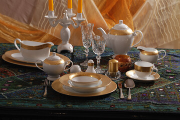 Luxury and elegant porcelain dinner set with a classy golden design