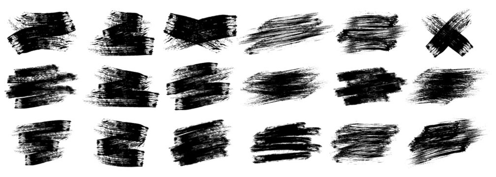 Brush strokes ink paint, set of  grunge design elements.  Vector illustration