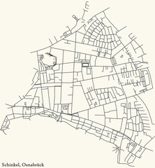 Detailed navigation black lines urban street roads map of the SCHINKEL DISTRICT of the German regional capital city of Osnabrück, Germany on vintage beige background