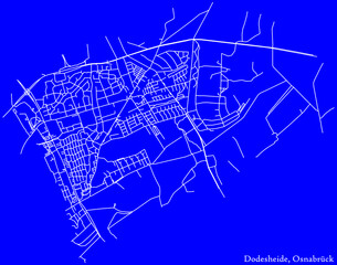 Fototapeta premium Detailed technical drawing navigation white lines urban street roads map of the DODESHEIDE DISTRICT of the German regional capital city of Osnabrück, Germany on dark blue background