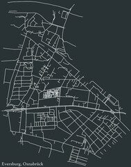 Detailed negative navigation white lines urban street roads map of the EVERSBURG DISTRICT of the German regional capital city of Osnabrück, Germany on dark gray background