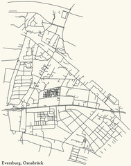 Fototapeta na wymiar Detailed navigation black lines urban street roads map of the EVERSBURG DISTRICT of the German regional capital city of Osnabrück, Germany on vintage beige background