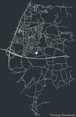 Detailed negative navigation white lines urban street roads map of the VOXTRUP DISTRICT of the German regional capital city of Osnabrück, Germany on dark gray background