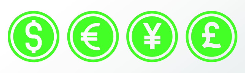 Moneys, dollar, euro, yuan, pound icon