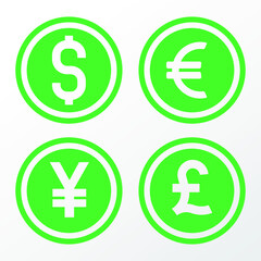 Moneys, dollar, euro, yuan, pound icon
