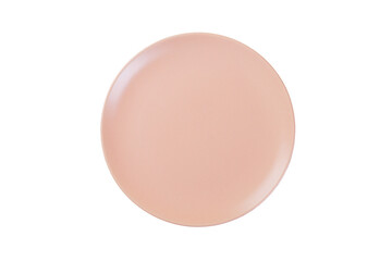 Top view of empty pink plate on isolared white background