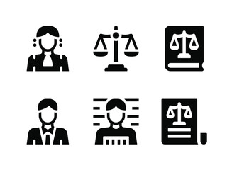 Simple Set of Justice And Law Related Vector Solid Icons. Contains Icons as Judge, Scale, Law Book and more.