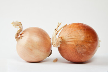Ripe fresh onion on a white background