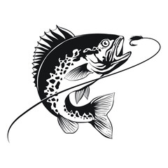 Naklejka premium Bass catch fishing lure line drawing style on white background. Design element for icon logo, label, emblem, sign, and brand mark.Vector illustration.