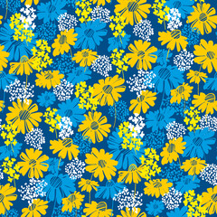 Naklejka na ściany i meble Summer meadow flowers seamless pattern
