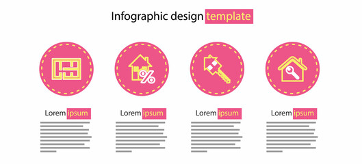 Set line House with key, percant and plan icon. Vector