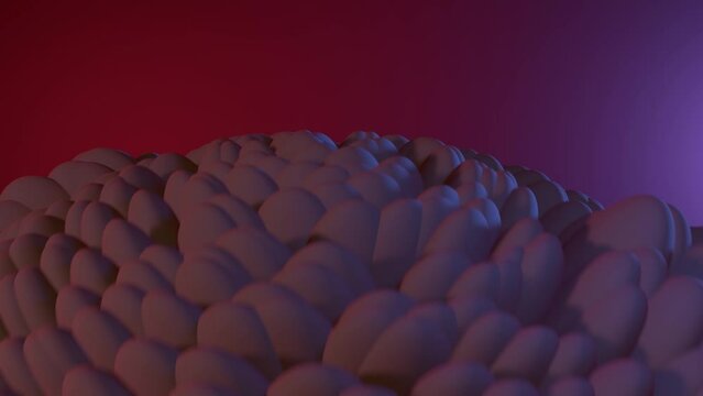 An abstract surface with an uneven oval relief moves. Red background. 3d render.