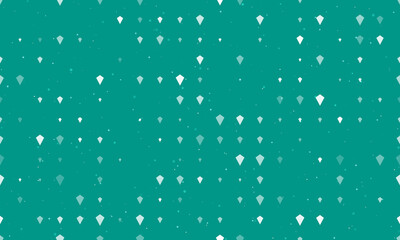 Seamless background pattern of evenly spaced white kite symbols of different sizes and opacity. Vector illustration on teal background with stars