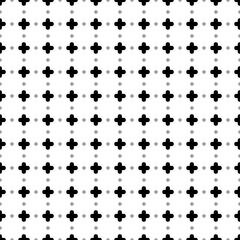 Square seamless background pattern from black quatrefoil symbols are different sizes and opacity. The pattern is evenly filled. Vector illustration on white background