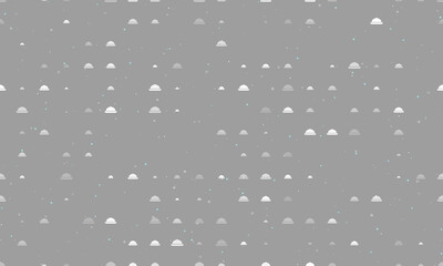 Seamless background pattern of evenly spaced white cloche symbols of different sizes and opacity. Vector illustration on gray background with stars