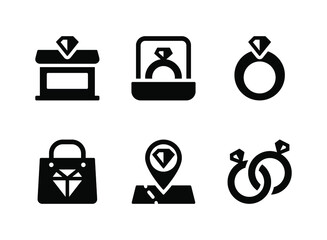 Simple Set of Jewelry Related Vector Solid Icons. Contains Icons as Store, Diamond ring and more.