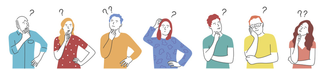 Set of portraits of thoughtful people.