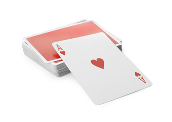 Deck of playing cards on white background