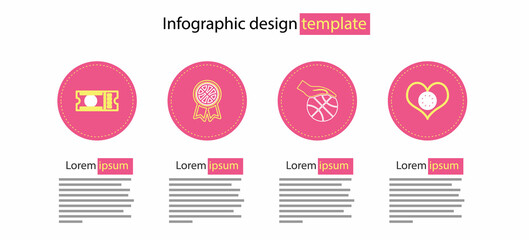 Set line Basketball ball and basket, Shield in the basketball, medal and Heart with icon. Vector