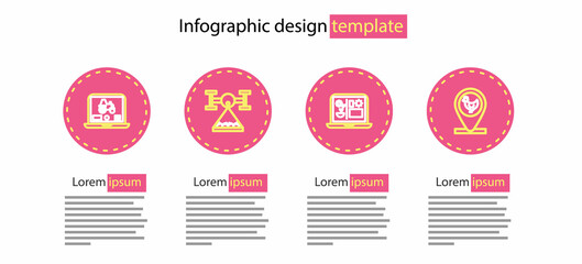 Set line Smart farming technology, Chicken and location, with drone and Laptop application for smart icon. Vector