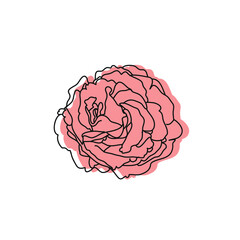 Minimalist vector illustration of pink flower. Depiction of rose. Line drawing. Decorative element for cards, invitations, posters, stationery.