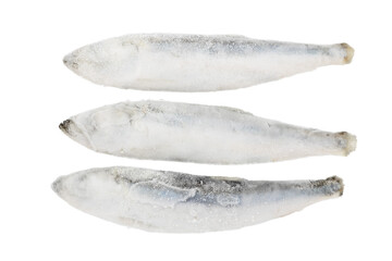 Frozen sea fish - herring on a white background.