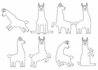 llama animal vector line set. vector illustration