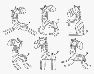 zebra animal vector line set. © andin