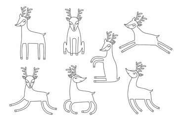 Fototapeta na wymiar Cute cartoon deer doodle set.