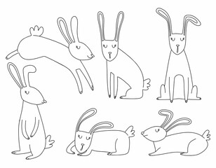 Cute cartoon rabbit  doodle set