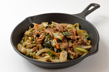 Pork bulgogi on a white background