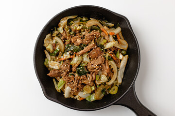 Pork bulgogi on a white background