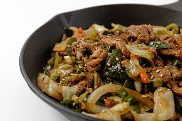 Pork bulgogi on a white background