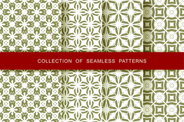 Fabric prints. Set. 4 Seamless patterns. Abstract geometric patterns.