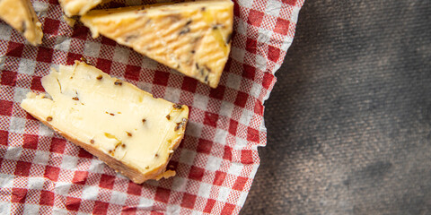 cheese munster cumin seeds fresh healthy meal food snack diet on the table copy space food background rustic 